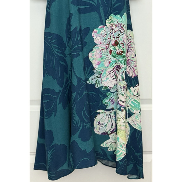 NWT Anthropologie MAEVE Elia Open Shoulder Turquoise Teal Blue Floral Dress Sz 8 - Picture 4 of 16